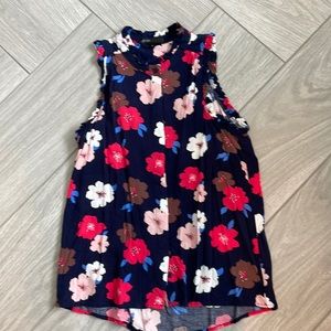 Gibson Navy Blue Floral Sleeveless Button Down Top Sz Small
